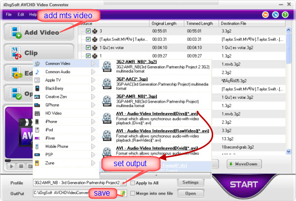 convert mts files to avi, hd avi, xvid, divx